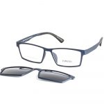 Magnetic Clip On Eyeglasses with Polarized Lenses | Jorgio Rectangle Shape Frame | Matte Blue