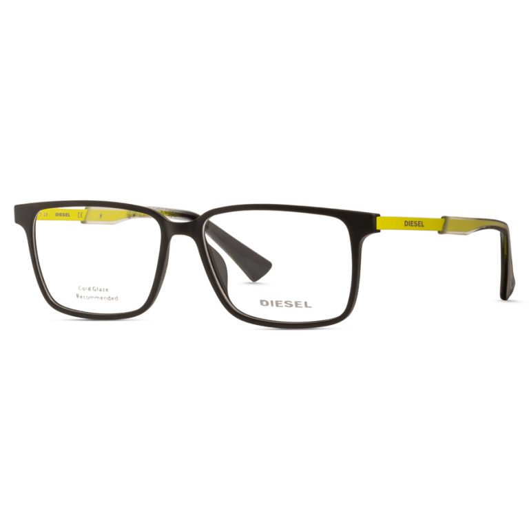 Sale! Diesel Eyeglasses for Men DL5290 | Rectangular Acetate Frame | Black -Yellow color