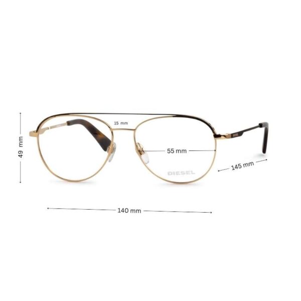 Diesel Aviator Style Eyeglass Frame Gold DL5305 030 - Image 2