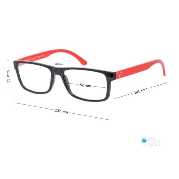 Divero DV2003 Men's Lightweight Narrow Rectangle Glasses Black with Red 53mm - Image 3