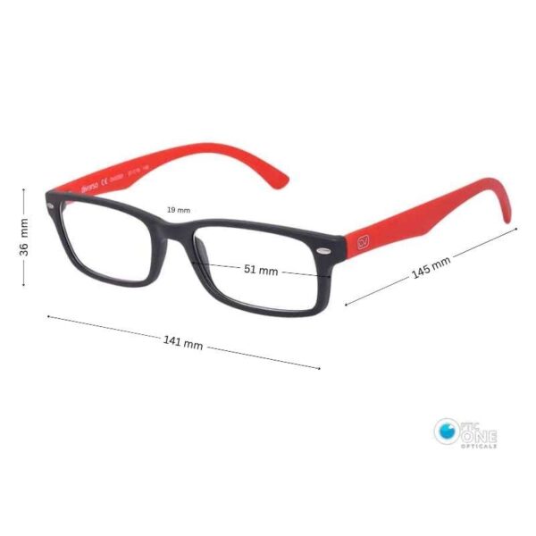 Diverso Eyeglasses with Broad Sides for Teens & Adults | Glossy Black-Red | Size 51 - Image 3