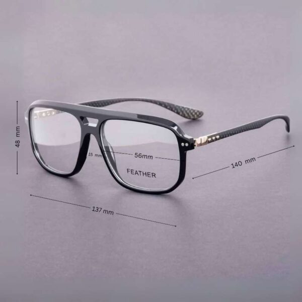Stylish Men's Large Eyeglasses with Double-Bridge & Carbon Fiber Arms | Shiny Black - Image 2