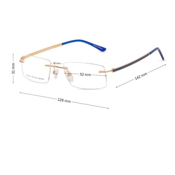 Rimless Eyeglasses with Curved Temples | Unisex | Lightweight  Gold-Blue - Image 2