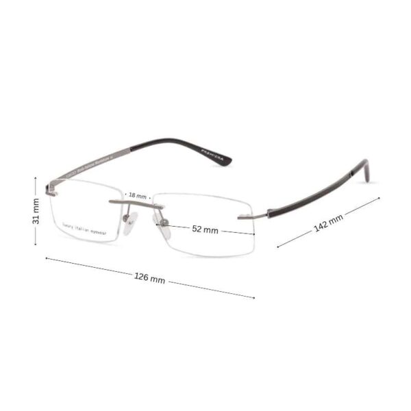 Rimless Eyeglasses with Curved Temples | Unisex | Lightweight  Gunmetal-Black - Image 2