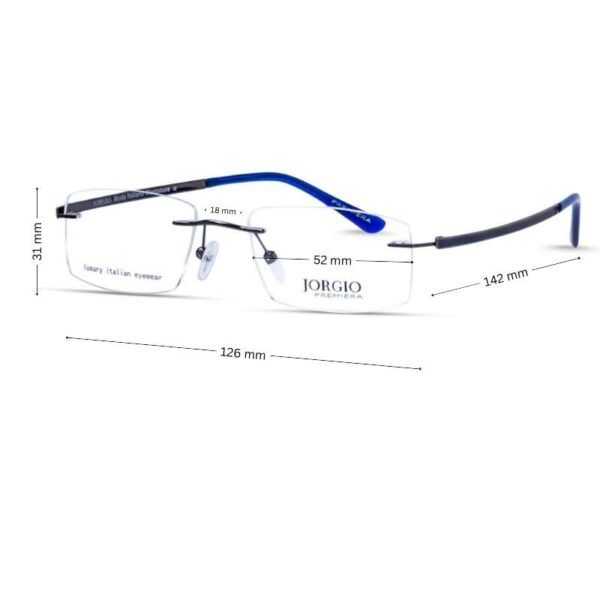 Rimless Eyeglasses with Curved Temples | Unisex | Lightweight  Gunmetal-Blue - Image 2
