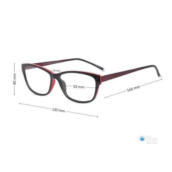 Women's Semi-Cat Eye Glasses – Black & Red, Lightweight Frame - Image 2