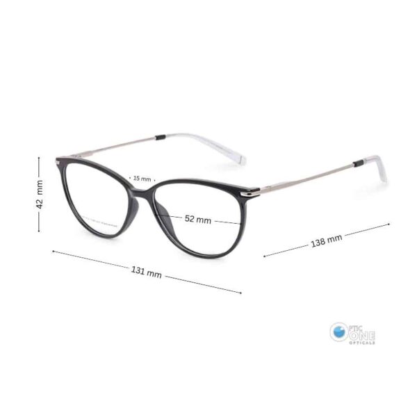 Women's Cat-Eyeglasses Sleek Acetate Frame with thin Metal Arms Shiny Black - Image 2