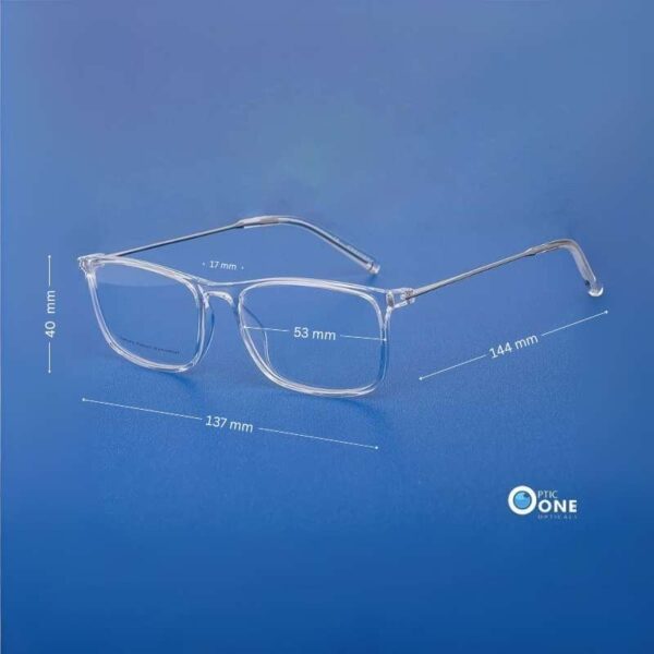 Men's Eyeglasses | Slim Acetate Rectangle Glasses with Thin Metal Temples | Clear - Image 3