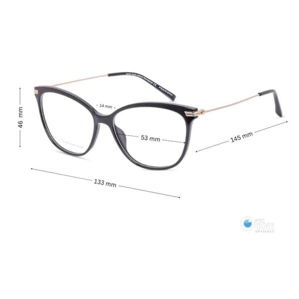 Large Cat-Eye Eyeglasses for Women with Slim, Black Plastic Frames and Elegant Thin Gold Metal Arms - Image 2