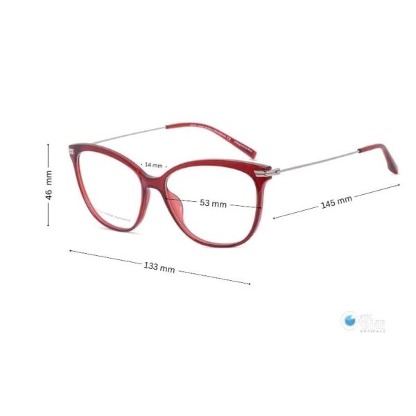Large Cat-Eye Eyeglasses for Women with Slim, Red Plastic Frames and Elegant Thin Silver Metal Arms - Image 2