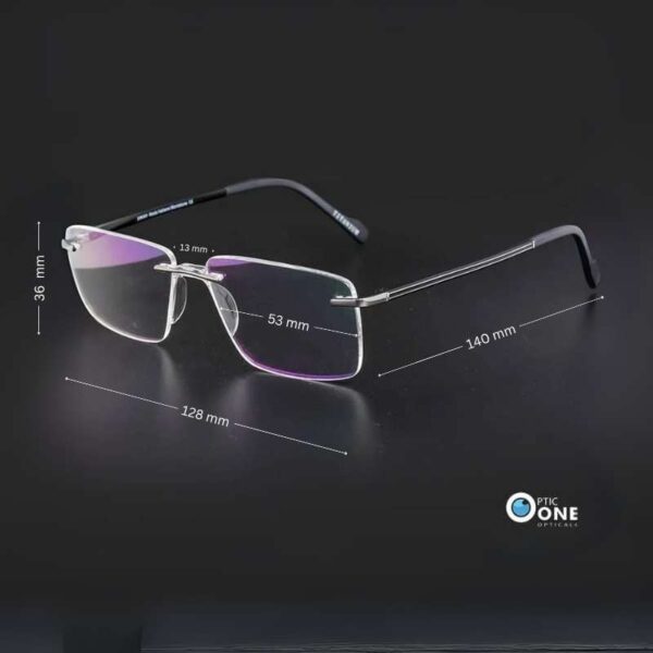 Unisex Lightweight Rimless Eyeglasses with Fixed-Nose Pad - Silver/Black - Image 2