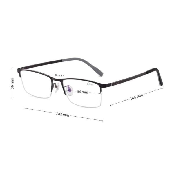 Matte Brown Half-Rim Rectangular Eyeglasses for Men – Lightweight Metal Frame Black - Image 2