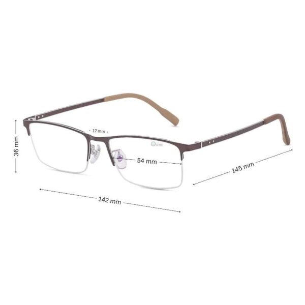 Matte Brown Semi-Rimless Rectangular Eyeglasses for Men – Lightweight Metal Frame - Image 2