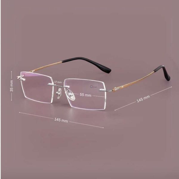 Men's Rimless Rectangular Eyeglasses – Lightweight Executive Frame with Silver Bridge , Gold Arms - Image 2