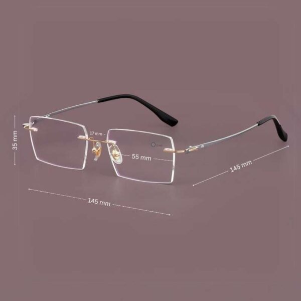 Men's Rimless Rectangular Eyeglasses – Lightweight Executive Frame with Gold Bridge , Silver Arms - Image 2