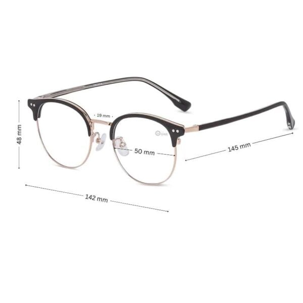 Unisex Round Clubmaster Eyeglasses Shiny Black-Gold - Image 2