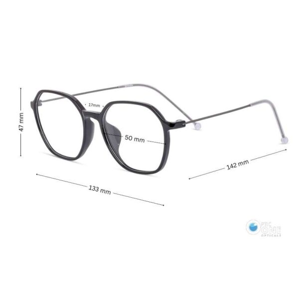 Women's Lightweight Slim Hexagonal Eyeglasses in Shiny Black Thin Metal Arms - Image 2