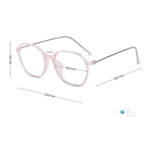 Women's Transparent Pink Hexagon Eyeglasses with Thin Metal Arms - Image 2
