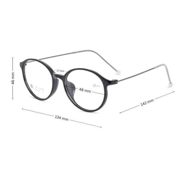 Unisex Lightweight Round Shiny Black Eyeglasses with Thin Titanium Arms 48mm XS Size - Image 2
