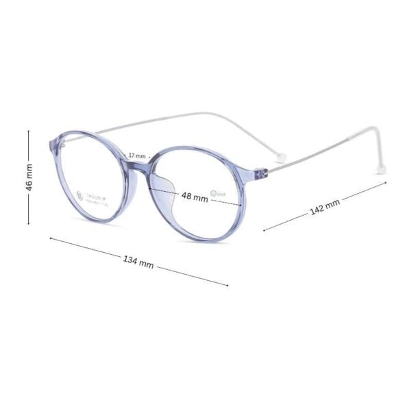 Unisex Lightweight Round Transparent Blue Eyeglasses with Thin Titanium Arms 48mm XS Size - Image 2