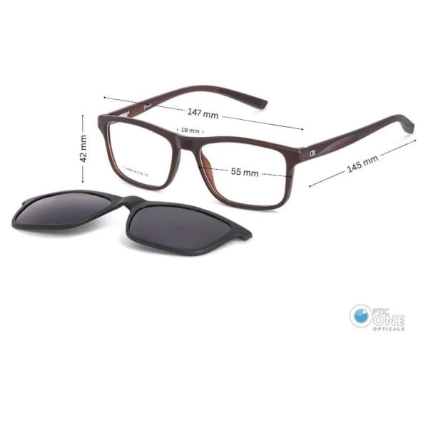 Men’s Rectangular Brown Acetate Clip-On Glasses with Polarized Sunglass Attachment – Medium to Large Fit - Image 3