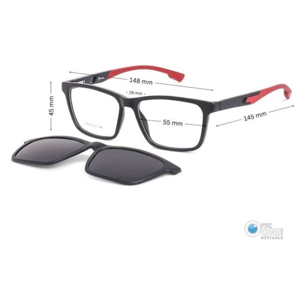 Men's Acetate Clip-On Eyeglasses Matte Black/Red Frame - Image 2