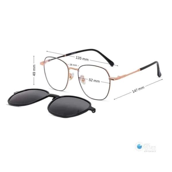 Women's  Clip-On Eyeglasses Stylish Metal Frame  | Rose Gold with Black Frame, Black Polarized Clip - Image 2