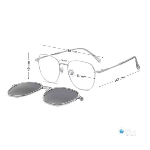 Women's Clip-On Eyeglasses Stylish Metal Frame  | Silver Frame, Gradient Gray Polarized Clip - Image 2