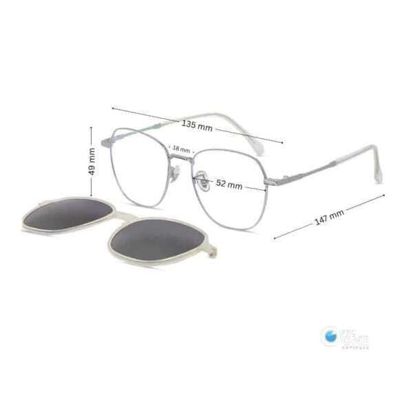 Women's Clip-On Eyeglasses Stylish Metal Frame  | Silver Frame, Off-White -Gradient Gray Polarized Clip - Image 2