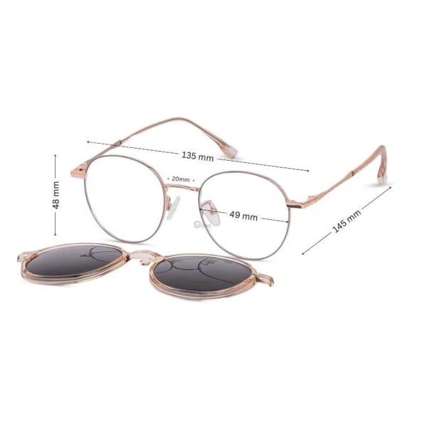Full Round Rose Gold Metal Clip-On Glasses for Women, 49mm Size Small - Image 3