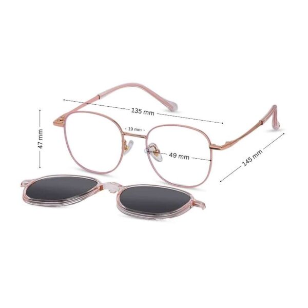 Rose Gold Rounded Square Metal Clip-On Glasses for Women , 49mm Size Small - Image 3