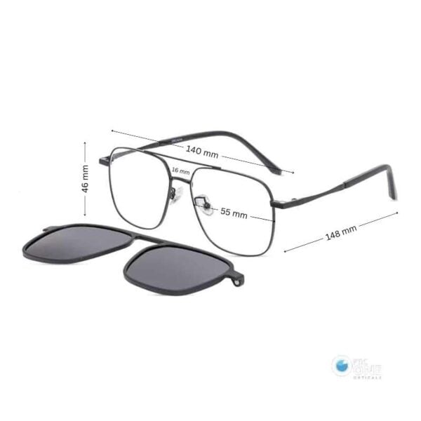 Men's Large Full Metal Clip-On Eyeglasses  Black Frame - Image 2