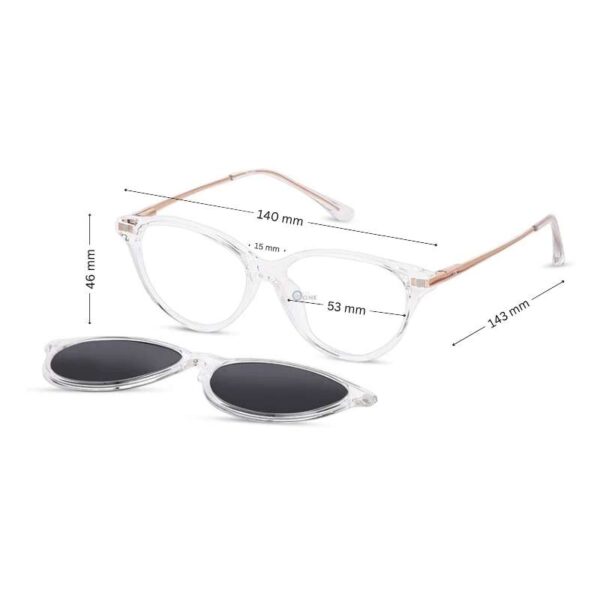 Clear Cat-Eye Glasses with Rose Gold Temples and Detachable Clip-On Sun Lens, 53mm Medium Size - Image 3