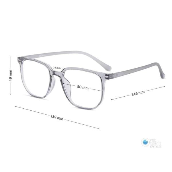 Lightweight , Stylish Unisex High-Bridge Square Eyeglasses in Transparent Gray - Image 2