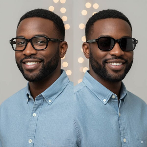 Unisex Bold Chunky Square Glasses with Magnetic Sun-Clip, in Black - Image 2