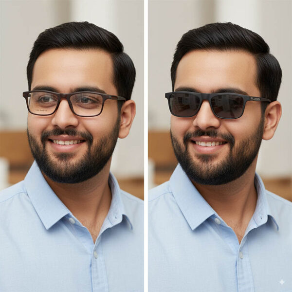 Men’s Rectangular Brown Acetate Clip-On Glasses with Polarized Sunglass Attachment – Medium to Large Fit - Image 2