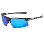 IZ495 Polarized Sports Sunglasses Matte Black Frame, Blue Mirror Lenses