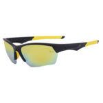 IZ496 Polarized Sports Sunglasses Matte Black Frame, Yellow Mirror Lenses