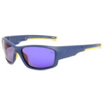 IZ491 Polarized Sports Sunglasses Matte Blue Frame with Blue Mirror Lenses