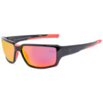 IZ494 Polrized Sporty Sunglasses Shiny Black Frame with Orange Mirror Lenses