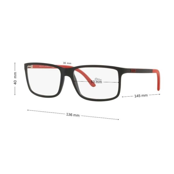 Polo Ralph Lauren PH2126 Men's Matte Black-Red Rectangle Glasses 53 mm - Image 2