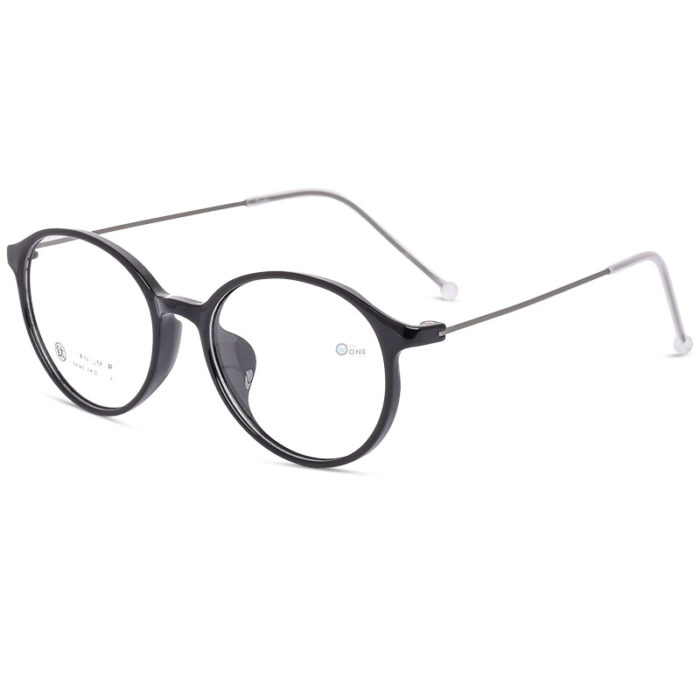Unisex Lightweight Round Shiny Black Eyeglasses with Thin Titanium Arms ...