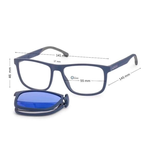 Carrera Men's Clip-On Frame 8053 - Matte Blue with Foldable Polarized Blue Mirror Clip - Image 2