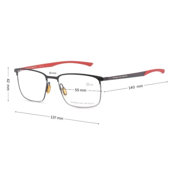 Porsche Design P'8753 A Eyeglasses – Black/Palladium/Red Full-Rim Rectangular Frames​ - Image 2