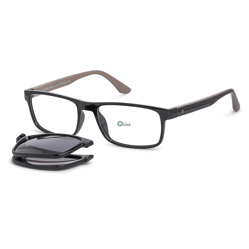 Men's Clip-On Eyeglasses Shiny Black Folding Polarized Grey Clip