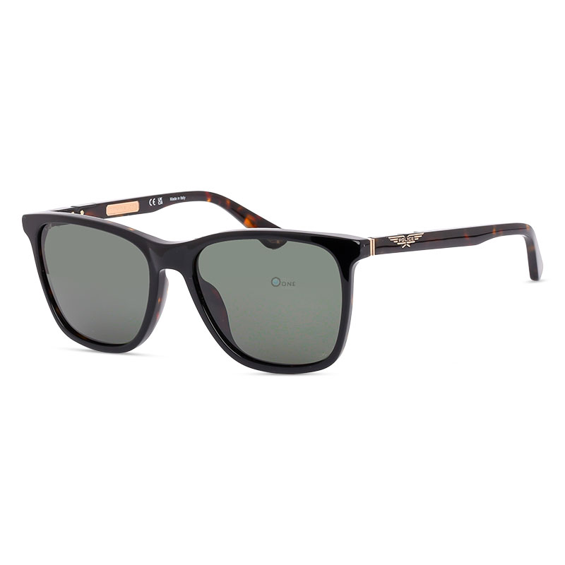 Police Origins 1 SPL872 9D6P Sunglasses, Shiny Black Frame with Polarized Gray/Green Lenses