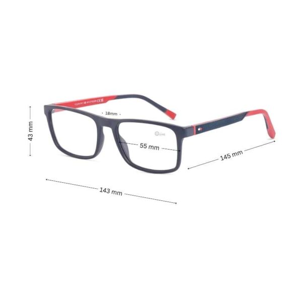 Tommy Hilfiger Blue Eyeglasses for Men TH2148 | Matte Blue and Red Frame with logo - Image 2
