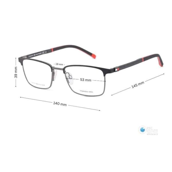 Tommy Hilfiger TH1919 Metal Eyeglasses for Men – Matte Gray/Black Frame - Image 2