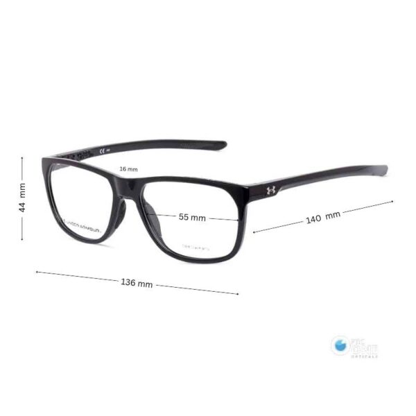 Under Armour Round Eyeglasses | Glossy Black with Silver/Black Temple Tips - Image 2