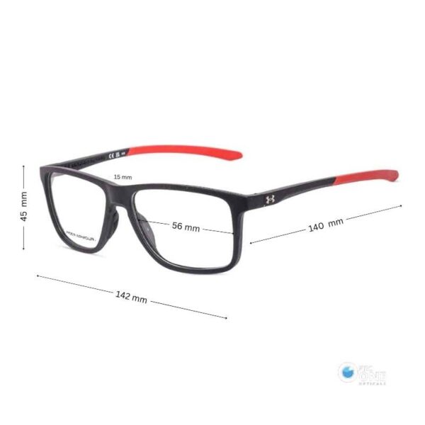 Under Armour Men's Acetate Glasses | Matte Black with Black/Red Temple Tips - Image 2